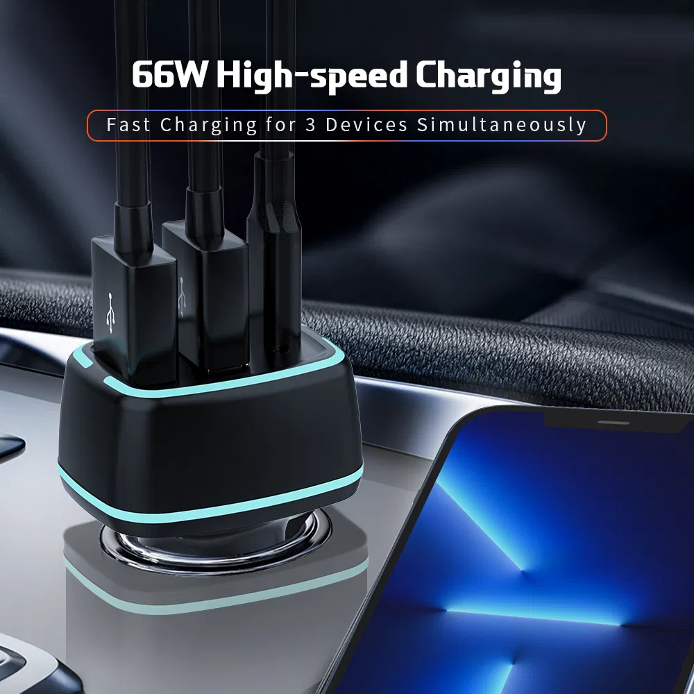 Premium Quality 66W 3 Ports QC3.0 USB C Fast Car USB Charger