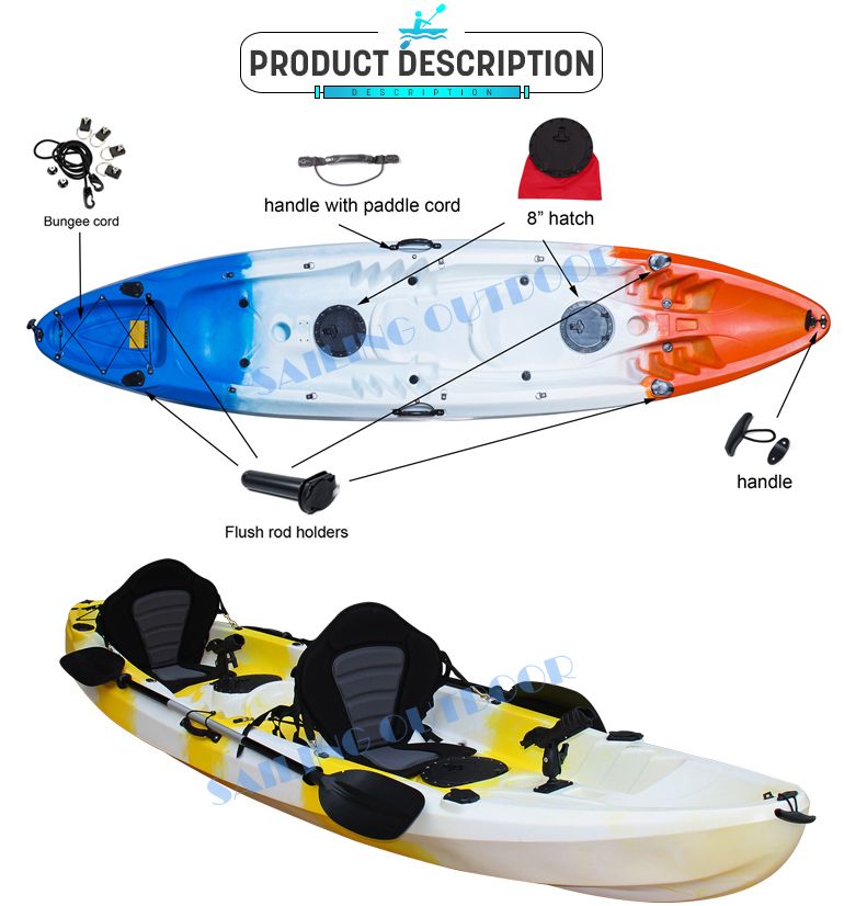 12FT 3 Person Family Kayak Plastic Canoe Kayaks with Paddle Wholesales