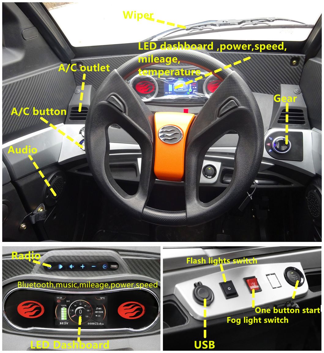 Closed Cabin Four Wheel Electric Utility Vehicle with Lithium Battery
