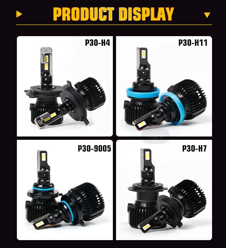 Mini Size 60W 5000lm 6500K All in One Fan P30 H4 H7 H11 LED Headlight Bulbs