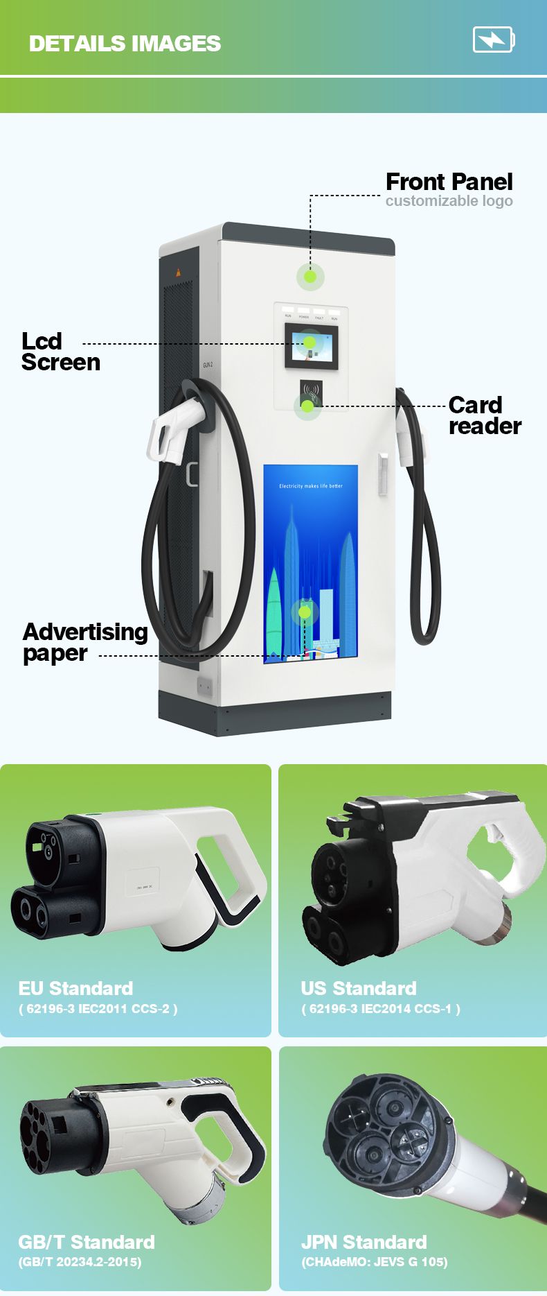 Customisable Commercial Use DC Smart Fast Charging 50kw/60kw/80kw EV Charger