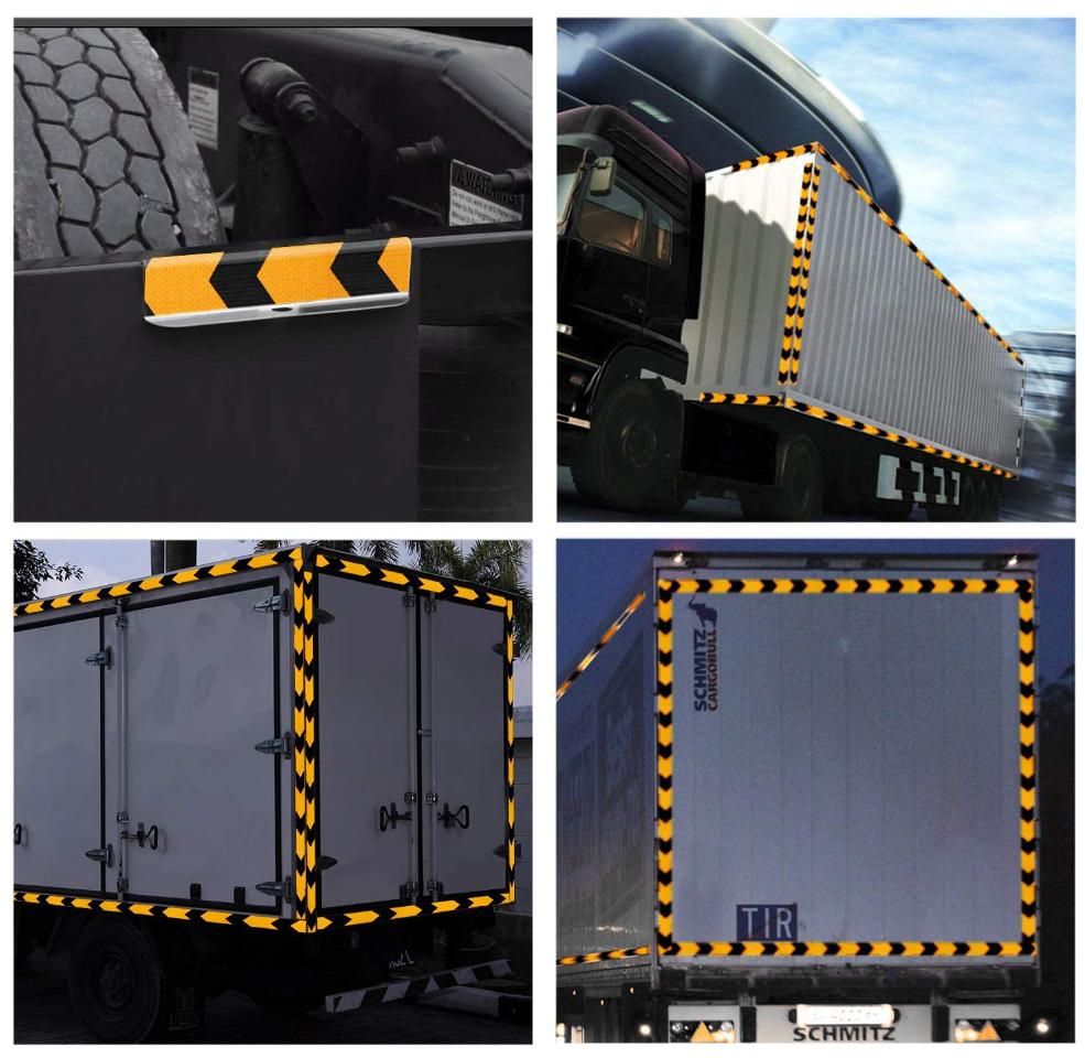 Black Yellow Arrow Reflective Hazard Safety Warning Caution Tape, Reflective Sticker, Reflector Industrial Marking Tape for Trailers Vehicles Stairs Steps