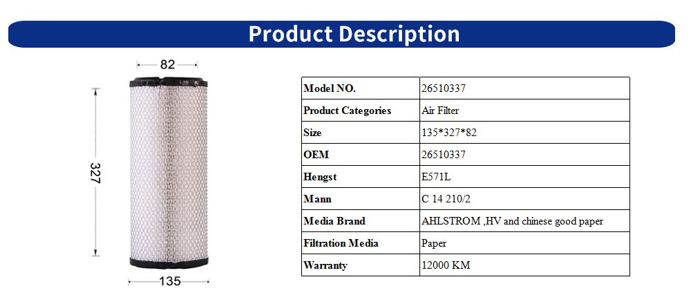 Auto Hydraulic Parts Air Filter for Perkins Engines 26510337