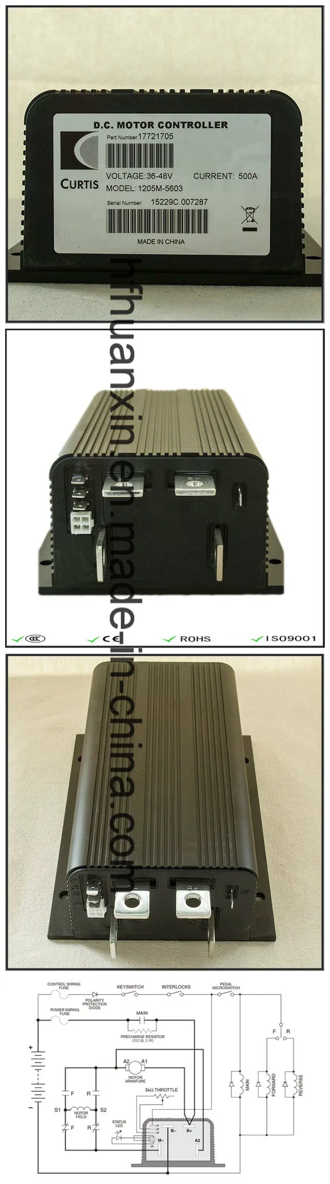 Curtis Speed Programmable DC Series Motor Controller 1205m-5603 36V/48V-500A for Golf Carts