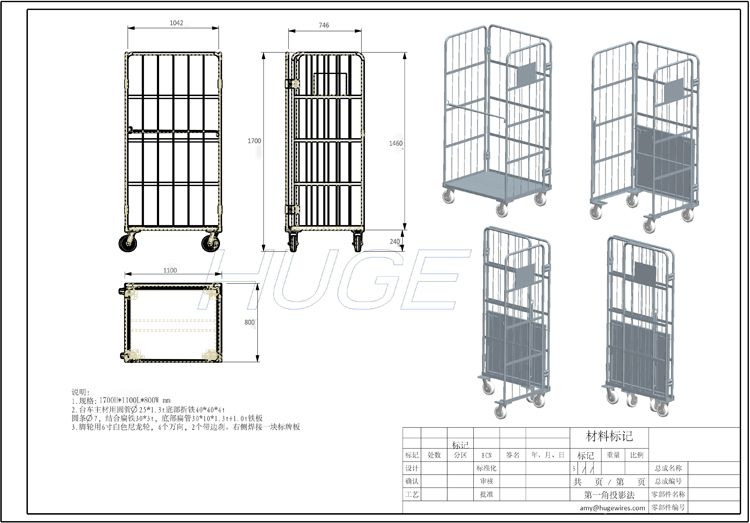 Nestable Portable Roll Container Pallet Cage Trolley Cart with Wheels
