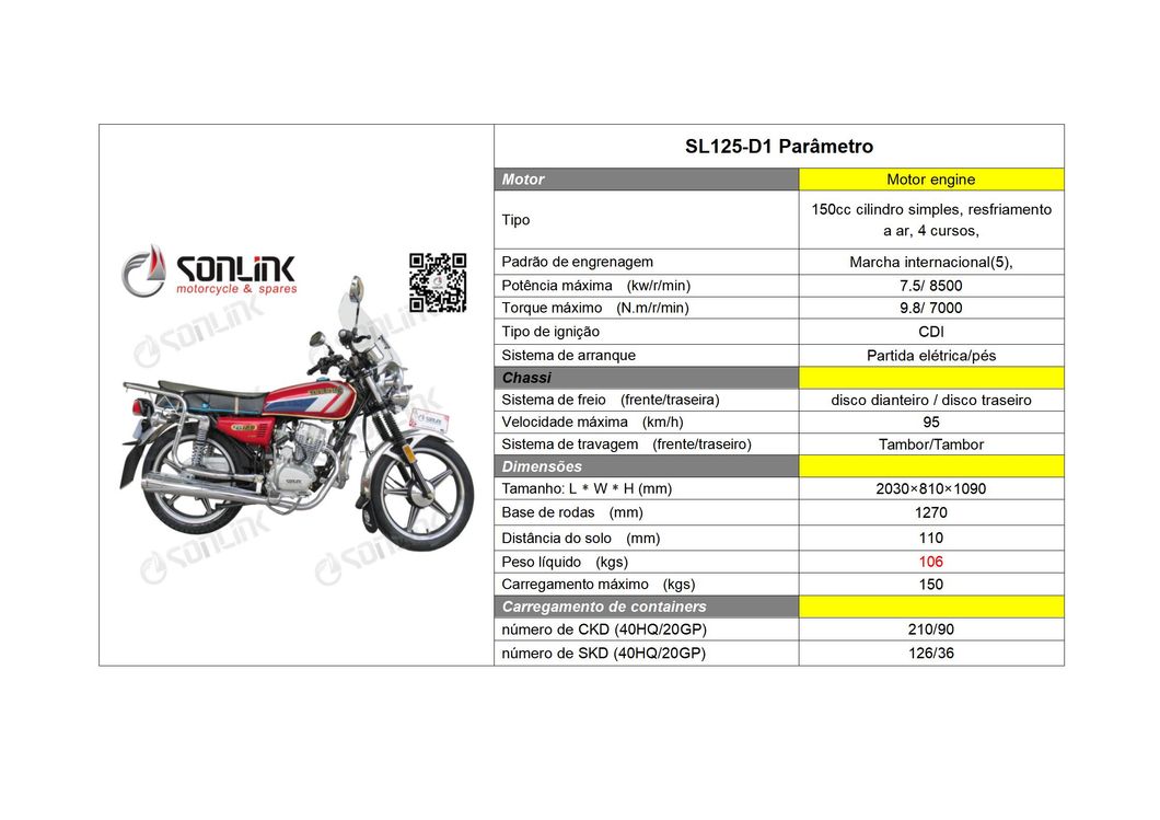 125cc/150cc Modelo Cg125/Cg150 (SL125-D1) Motocicleta/Motorcycle De Alta Velocidade