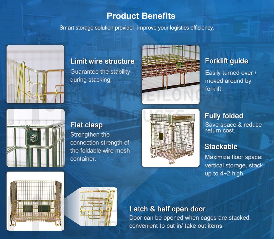 Medium Duty Demountable Metallic Mesh Storage Containers with PP Sheet