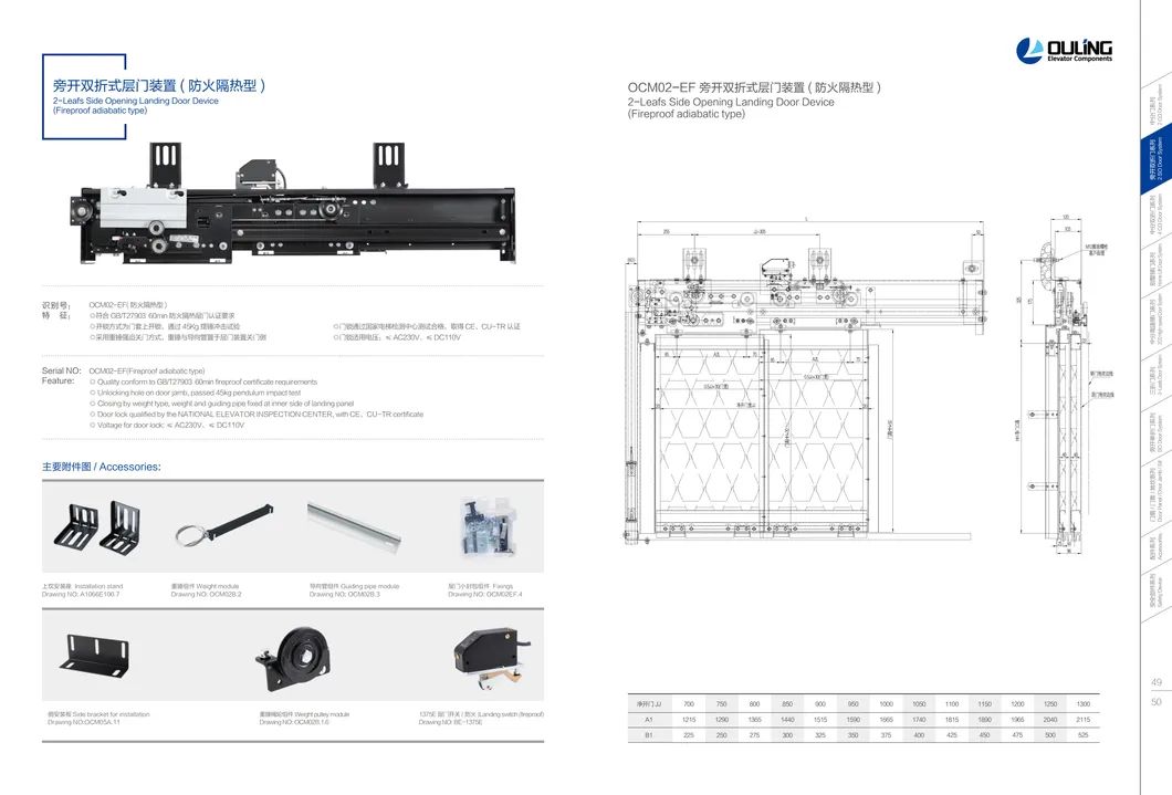 2-Leafs Side Opening Landing Door Device (Fireproof adiabatic type)