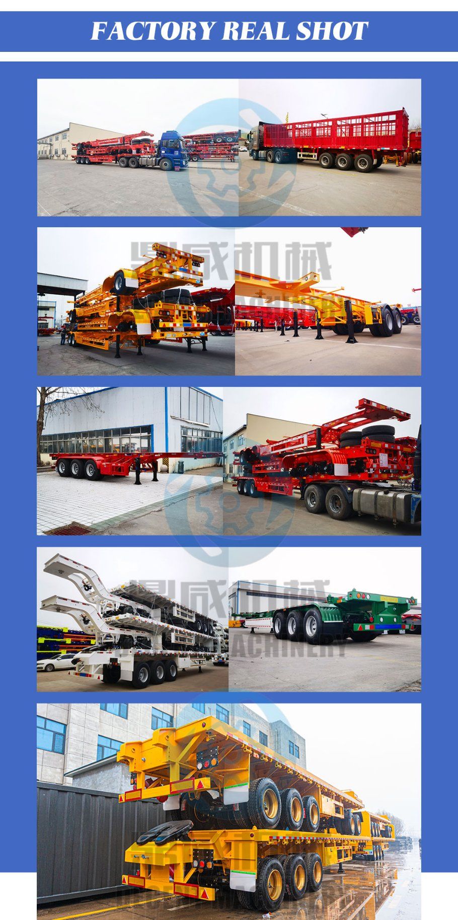 20FT Side Wall Lowbed Flatbed 3 Axle Skeleton Fence Container Car Carrier Dump Semi Trailer Truck Semi-Trailer for Sales