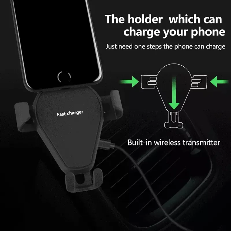 New Mount Air Vent Gravity Phone Holder QC 3.0 Wireless Car Charger
