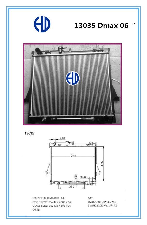 Aluminum Plastic Brazed Auto Radiator for Isuzu D-Max 2012