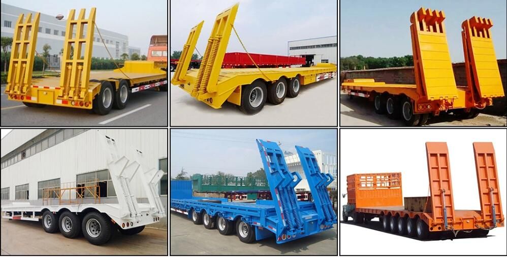4axles 50-80tons Steering Extendable Drop 4 Axle 16m Lowbed Low Bed Semi Truck Trailer with Hydraulic Ladder