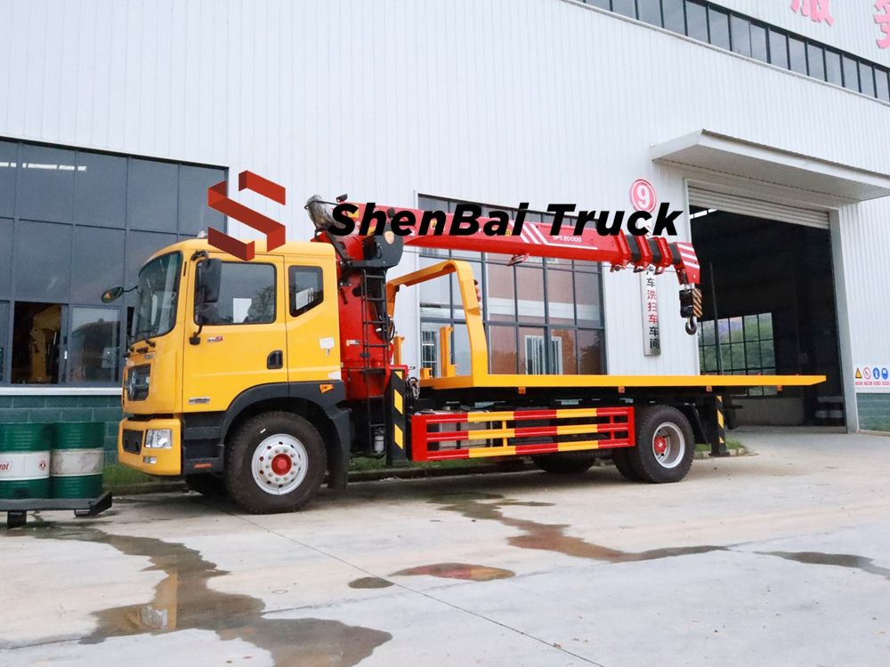 High Operating Efficiency 8 Ton Boom Crane with Dongfeng 4X2 Flatbed Wrecker Truck Mounted Crane Road Wrecker