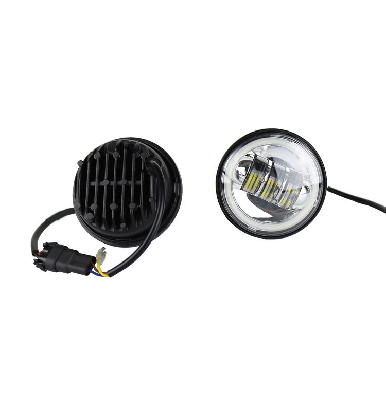 4.5&quot; 4 1/2 Inch Motorcycle Chrome Black LED Fog Passing Auxiliary Light for Harley White DRL Halo 4.5inch LED Fog Light
