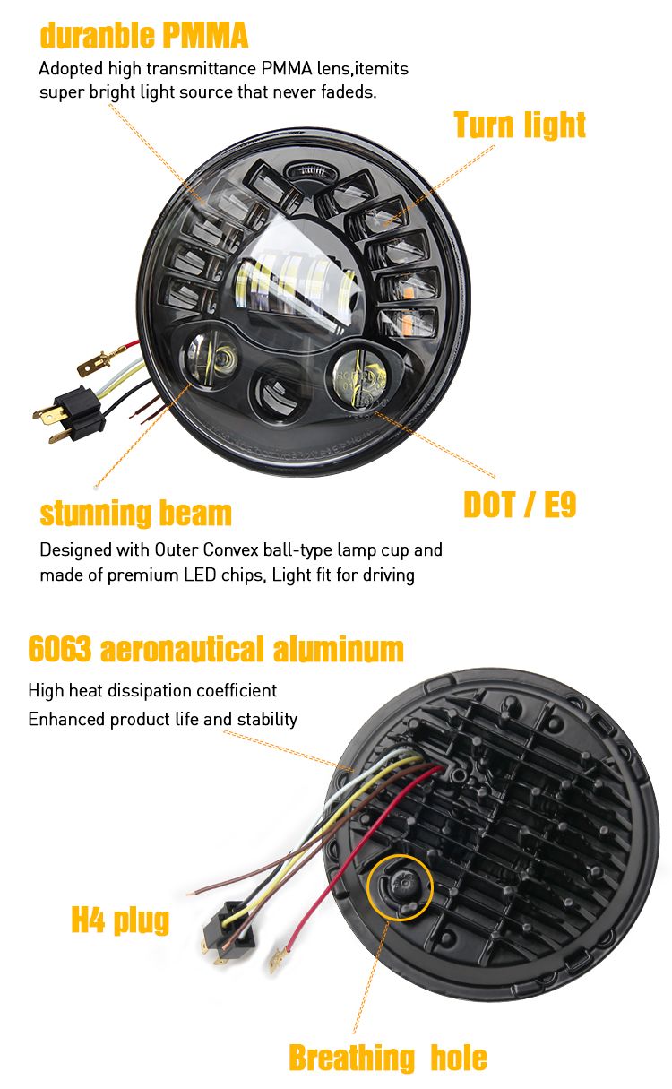 E-MARK Approved Fog Driving 7inch External Mounted LED Motorcycle Headlight with Angel Eye