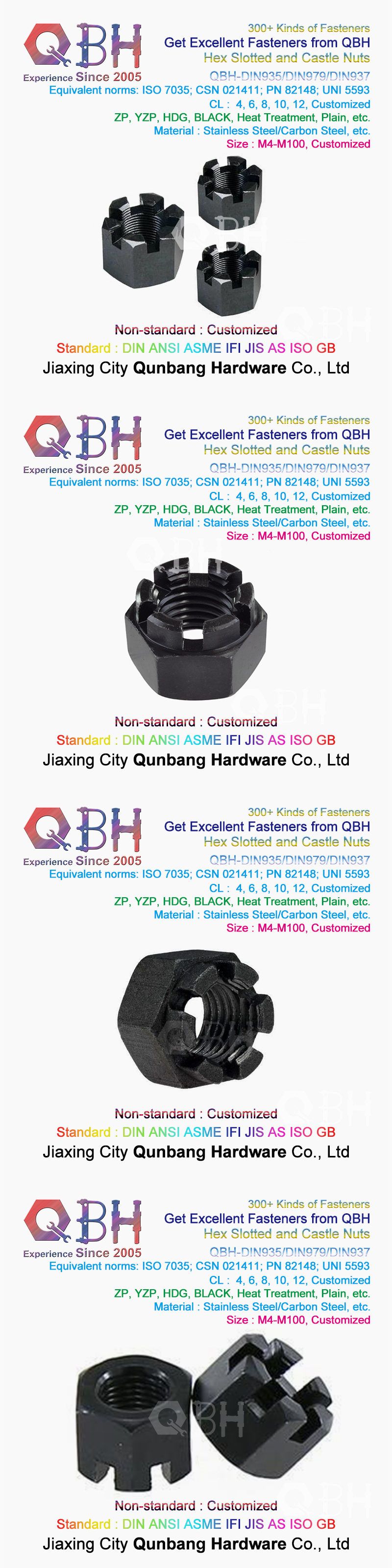 Qbh DIN935/DIN979/DIN937 M4-M100 Thin/Thick Hex Slotting Castle Axle Nut Trailer Accessories