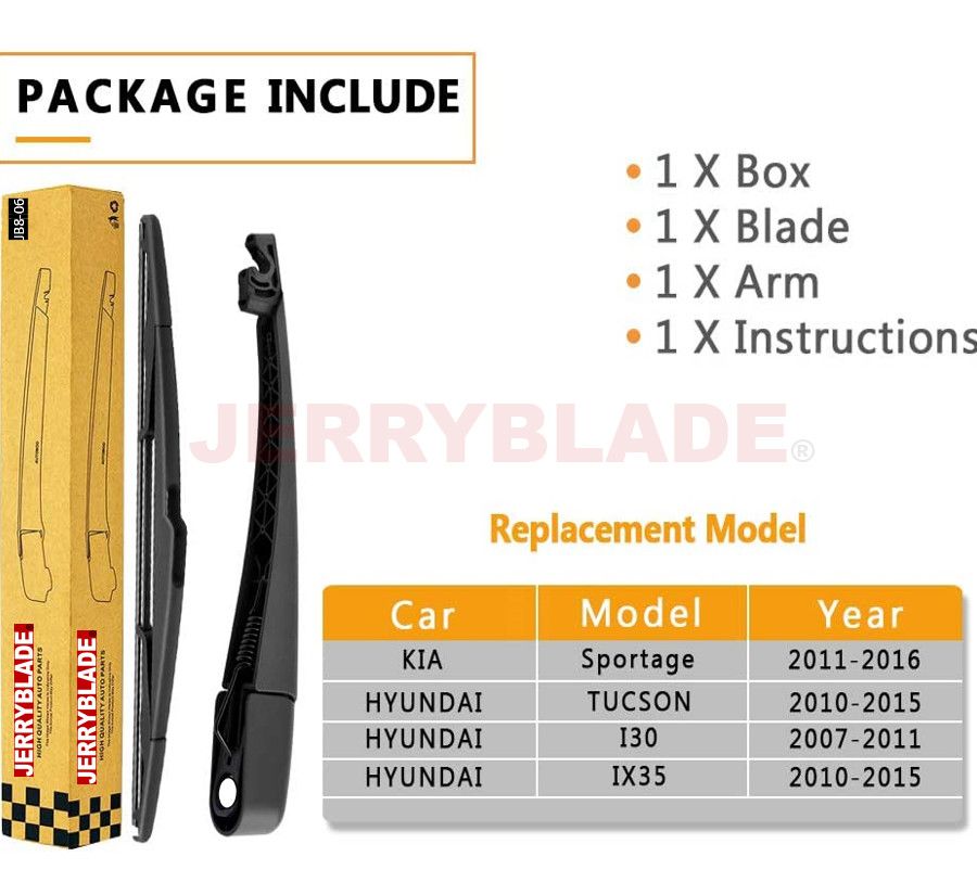 REAR WIPER BLADE &amp; ARM Set For FIAT DOBLO MPV(119_, 223_) 2001 2002 2003 2004 2005 2006 2007 2008 2009 2010 2011 2012 2013 2014 2015 2016 2017 2018 OE: 51738854