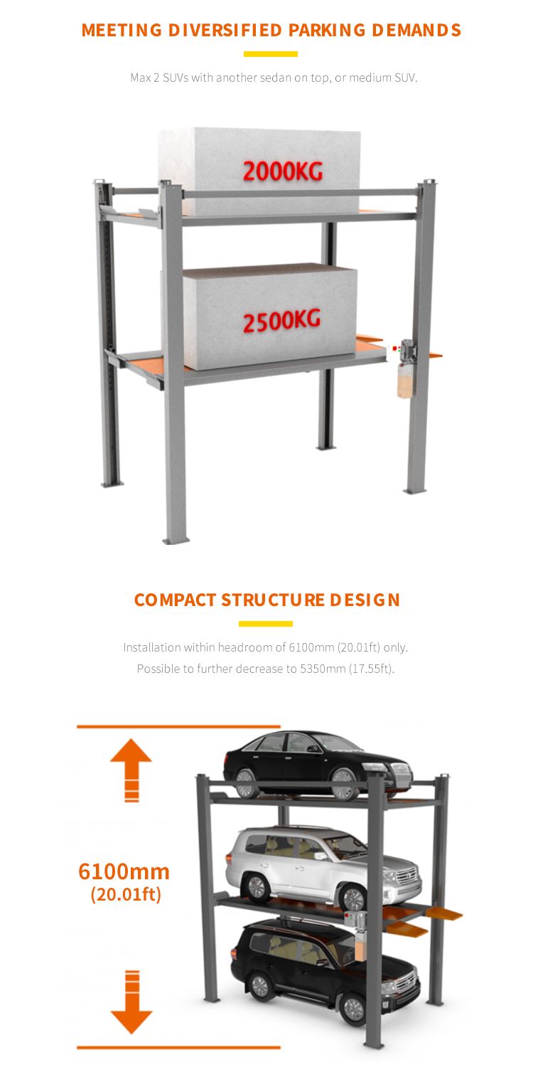 Triple Stacker Vertical Lift System Mechanical Car Parking