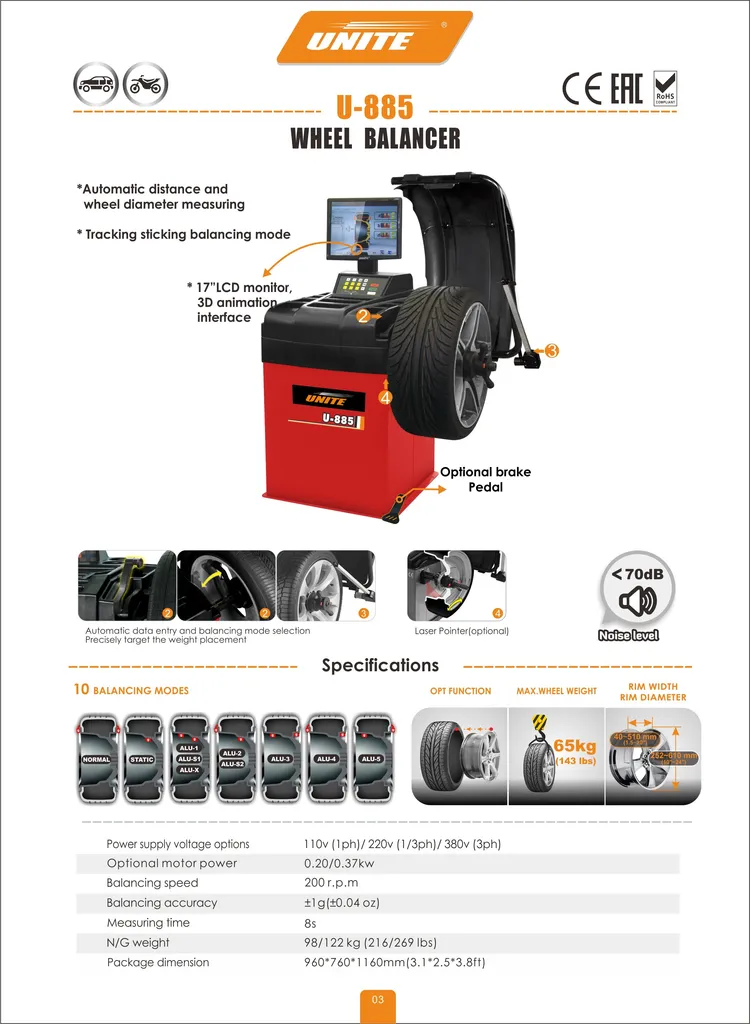 Unite Truck Wheel Balancer U-885 Light Truck and Bus Wheel Balancing Machine with CE Certification